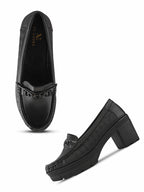 Textured Upper Accent Chunky Platform Block Heel Loafers