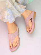 Elegant Slip-On Toe Loop Wedge Slippers
