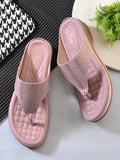 Elegant Slip-On Toe Loop Wedge Slippers
