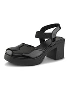 Classic Patent Block Heel Pumps with Backstrap Soft Cushioned Formal Shoes