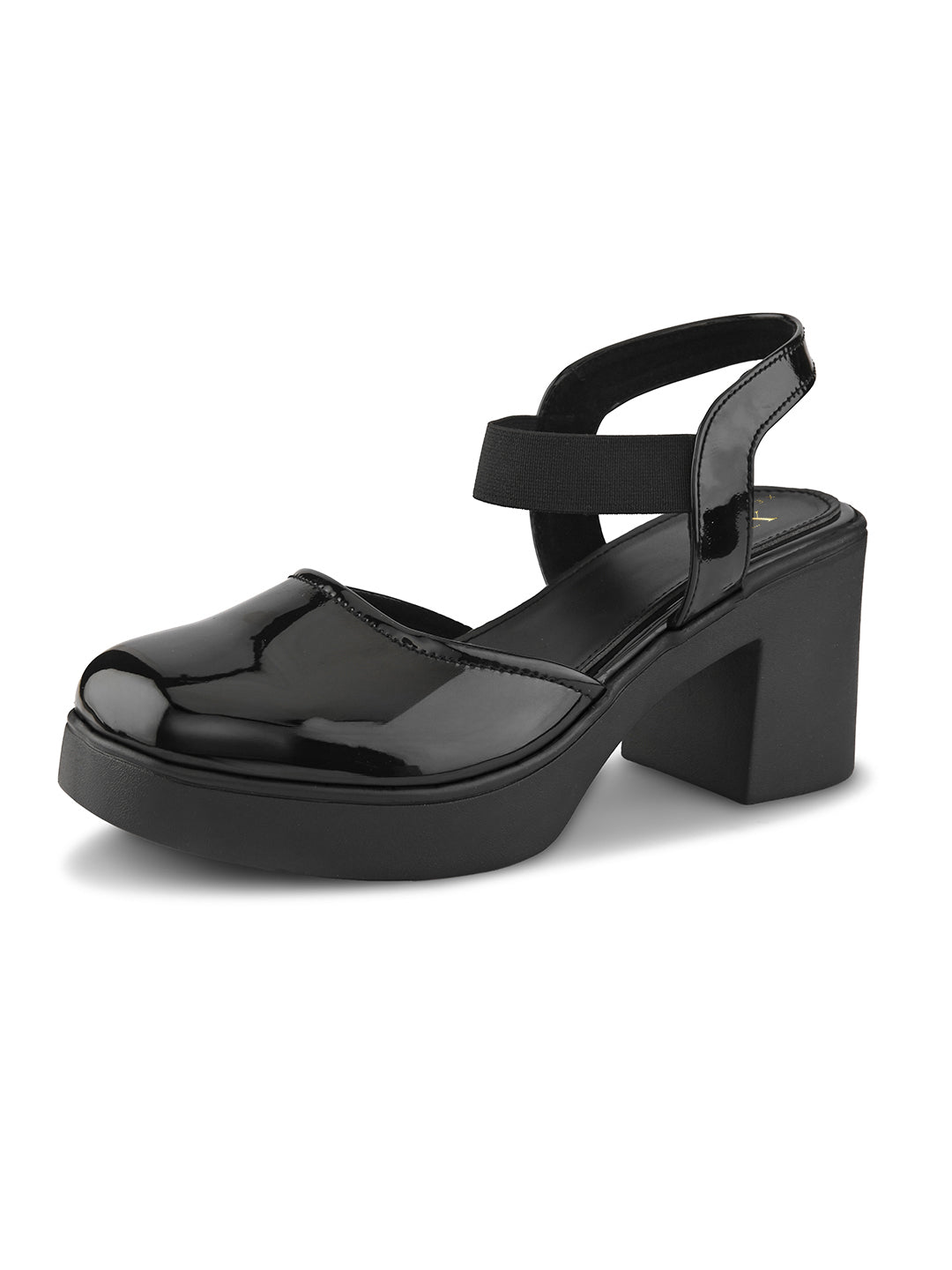 Classic Patent Block Heel Pumps with Backstrap Soft Cushioned Formal Shoes