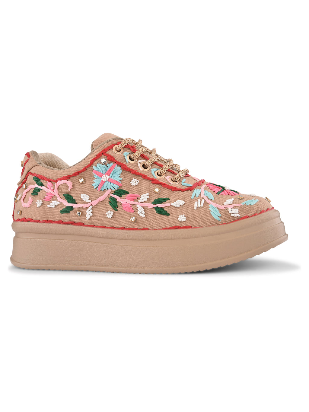 Embroidered Floral Lace-Up Platform Sneakers