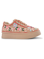 Embroidered Floral Lace-Up Platform Sneakers
