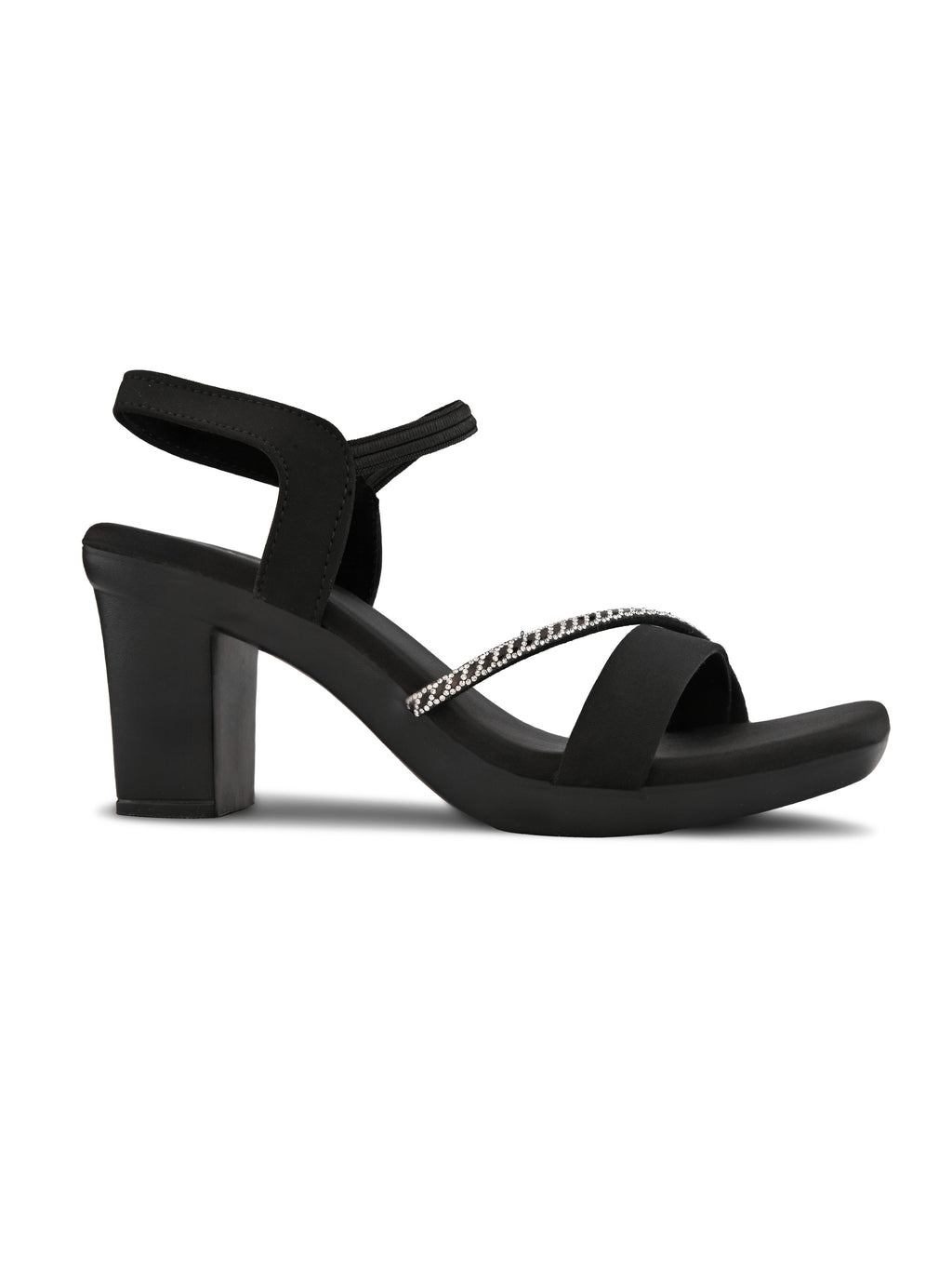 Rhinestone Strap Soft Cushioned Block Heel Sandals