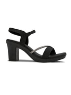 Rhinestone Strap Soft Cushioned Block Heel Sandals
