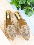 Embroidered Floral Cut-Out Design Mules