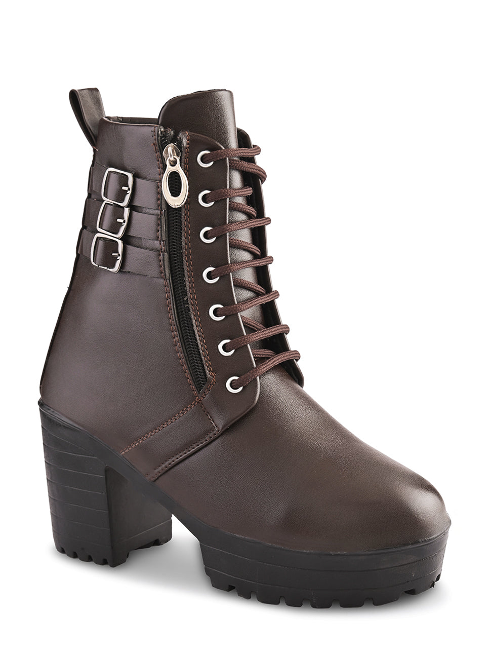 Women’s Triple Buckle Lace-Up Ankle Boots