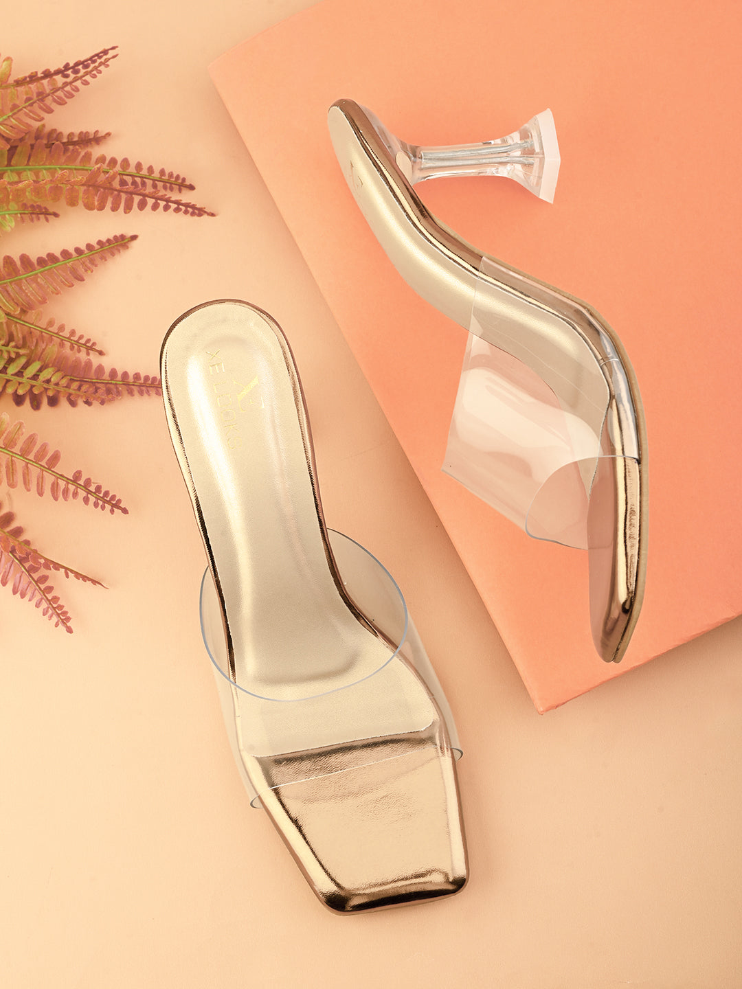Transparent Strap  Footbed Sandal with Clear Flared Heel