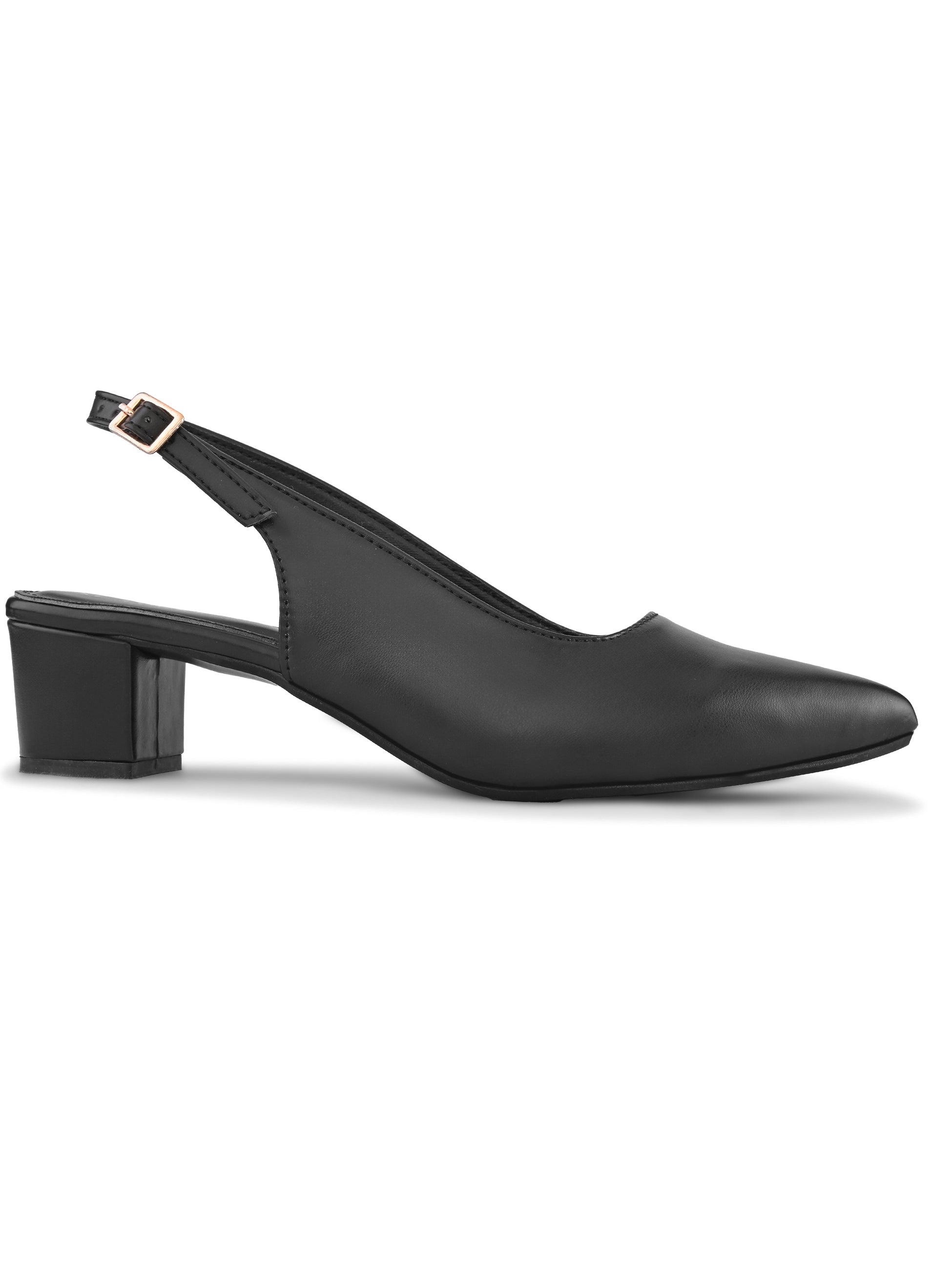 Sleek Closed-Toe Slingback Buckle Strap Block Heel Pumps