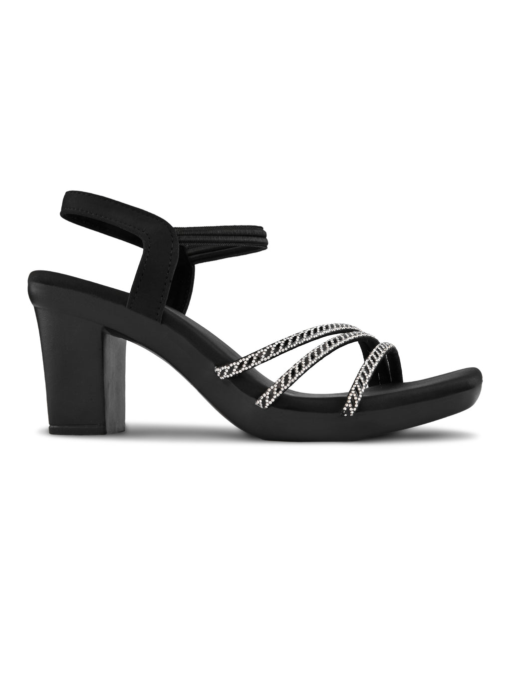 Rhinestone Strappy Soft Cushioned Block Heel Sandals