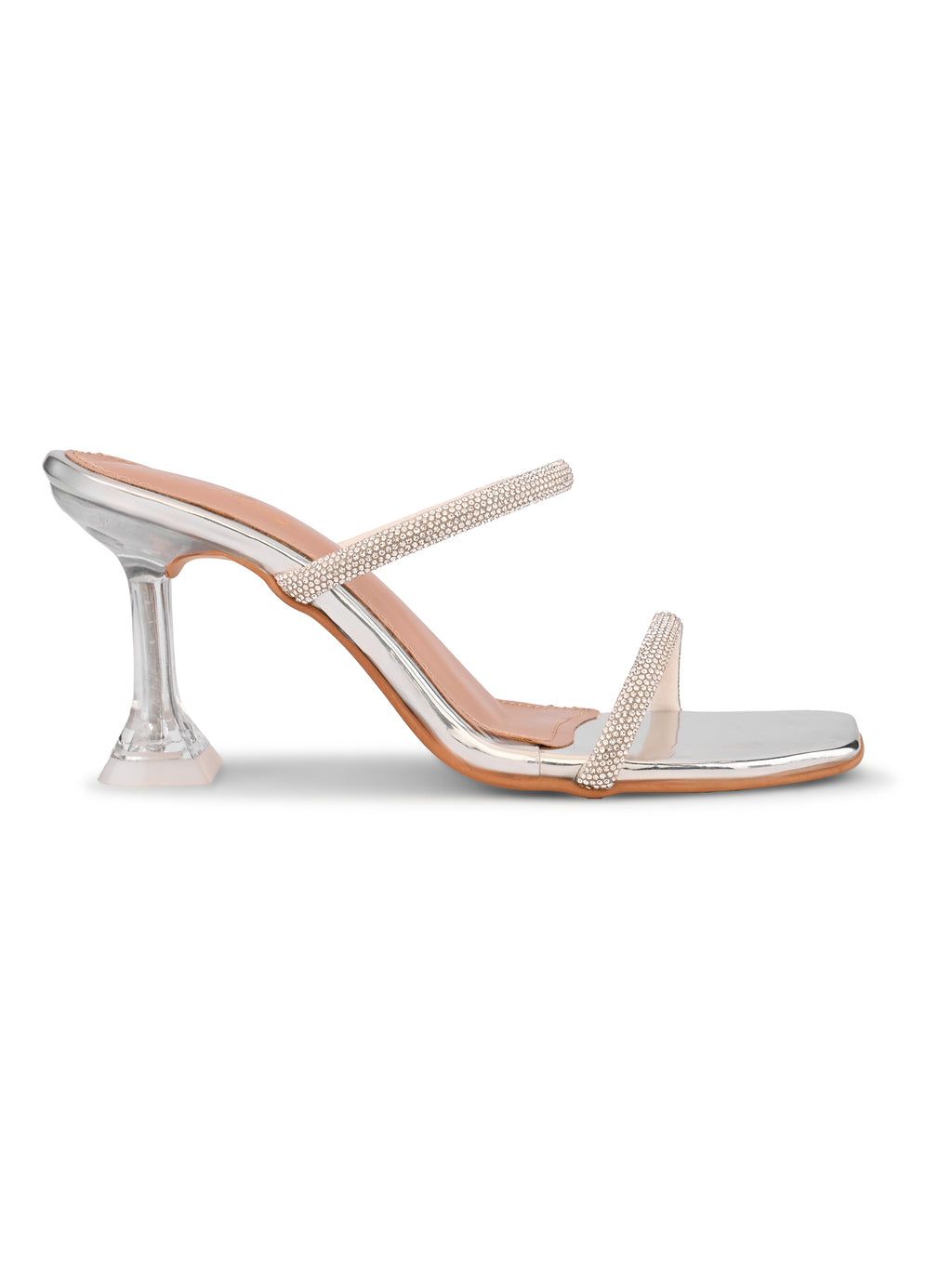 Rhinestone Double Strap Transparent Sculpted Heel Sandals