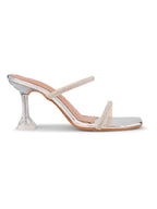 Rhinestone Double Strap Transparent Sculpted Heel Sandals