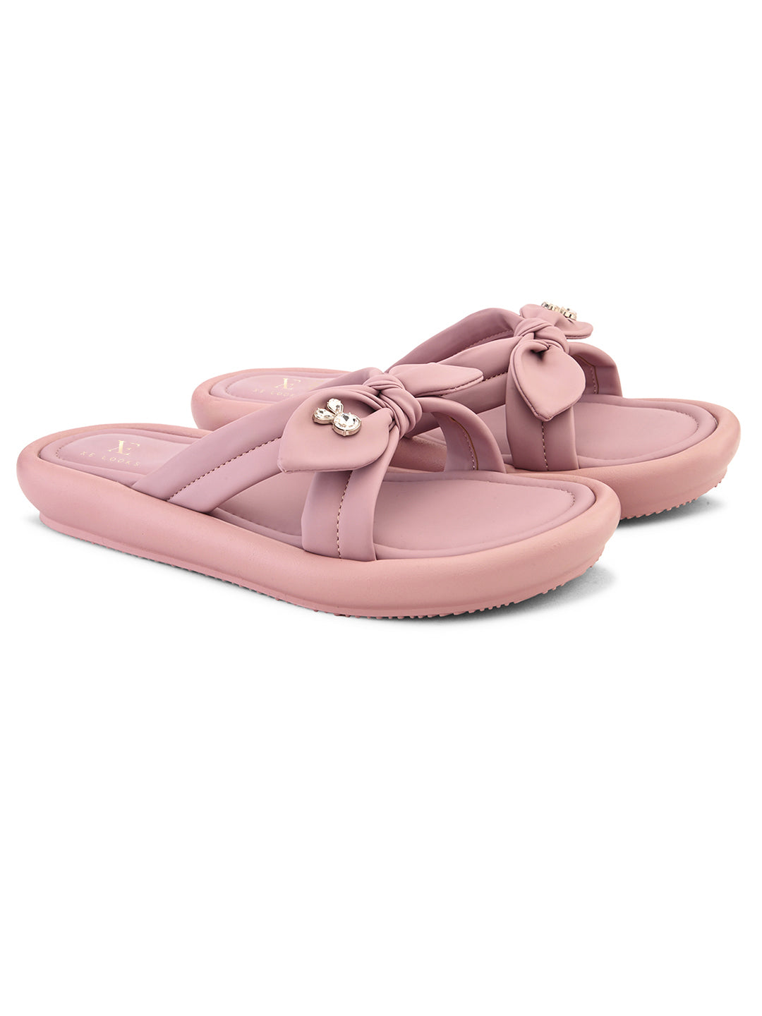 Bow Detail Embellished Accent Slip-On Flats