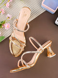 Criss-Cross Embellished Straps Block Heel Sandals