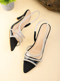 Rhinestone-Studded Clear Strap Slingback Heels