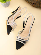 Rhinestone-Studded Clear Strap Slingback Heels