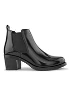 Glossy Elastic Panel Block Heel Chelsea Boots