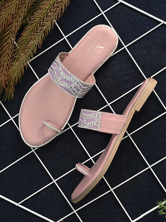 Elegant Embellished Toe-Ring Slip-On Flats