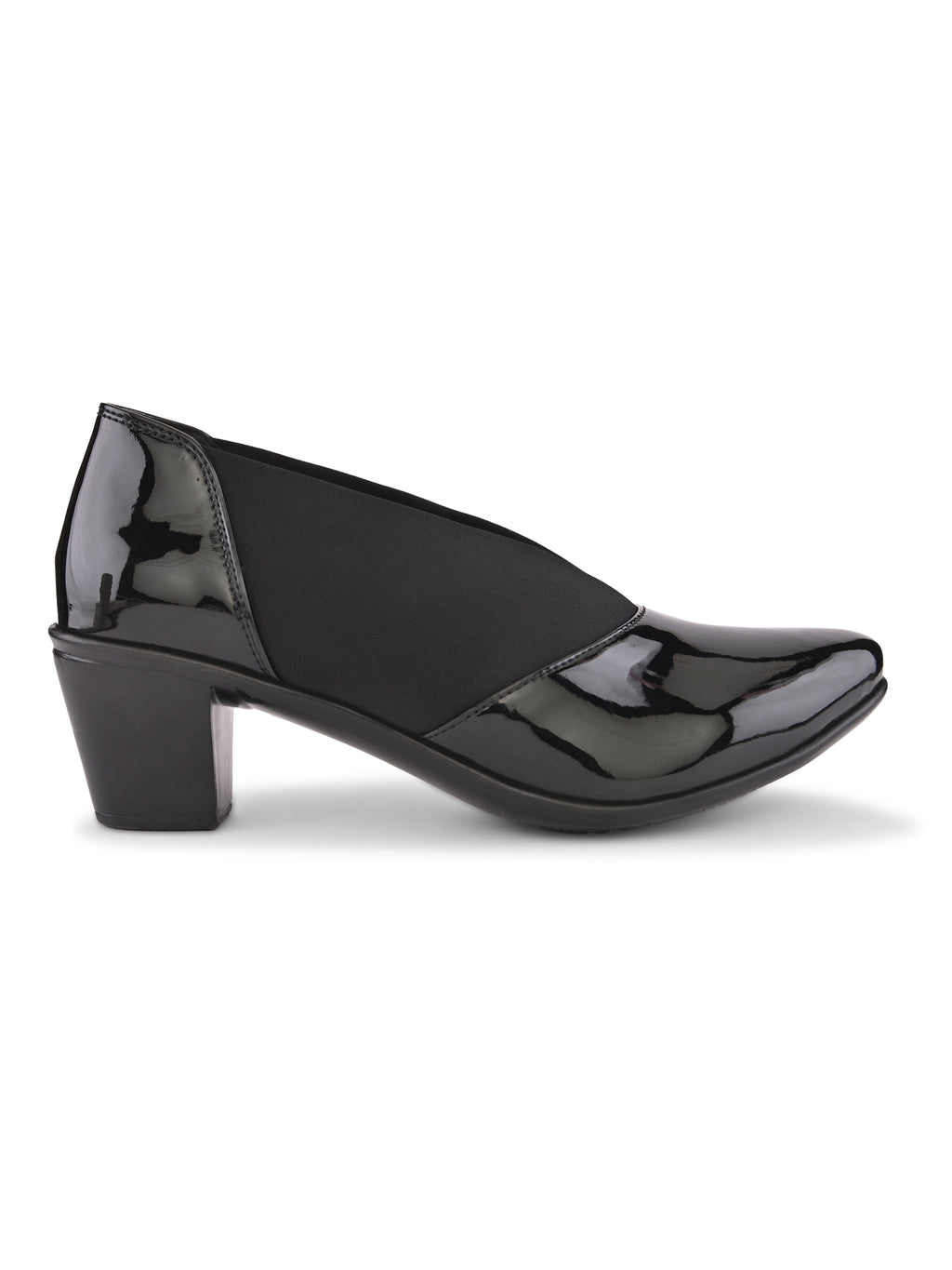 Elasticated Panel Glossy Finish Slip-On Pumps