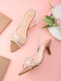 Rhinestone-Studded Clear Strap Slingback Heels