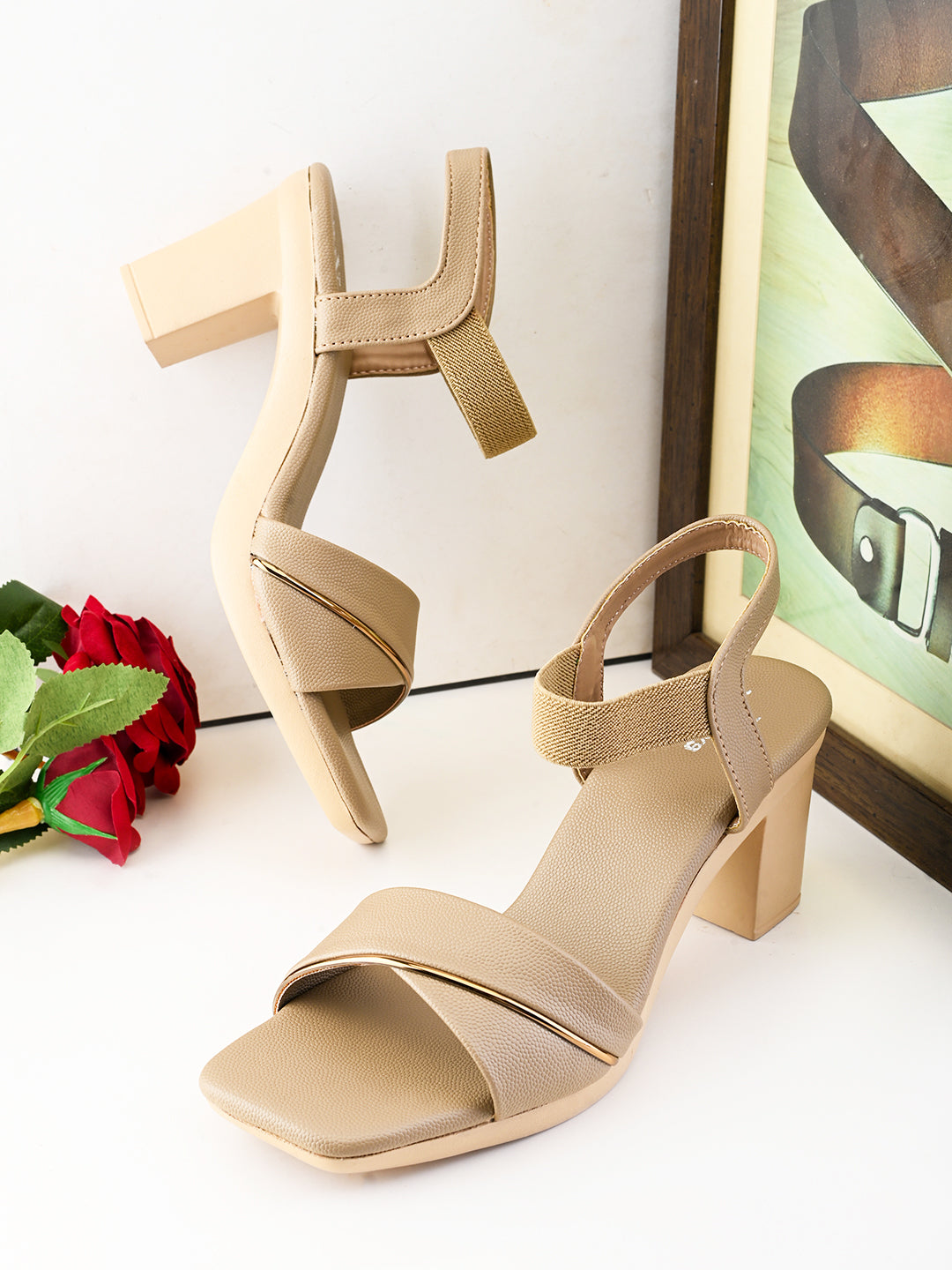 Elegant  heel with textured finish and ankle strap Heel Sandal