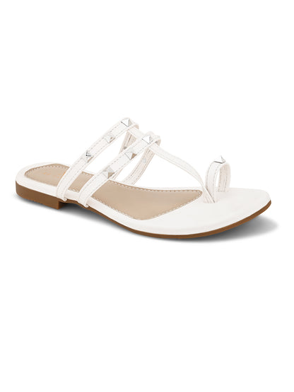 Strappy Design Stylish Flat Sandals With Studded Embellishments