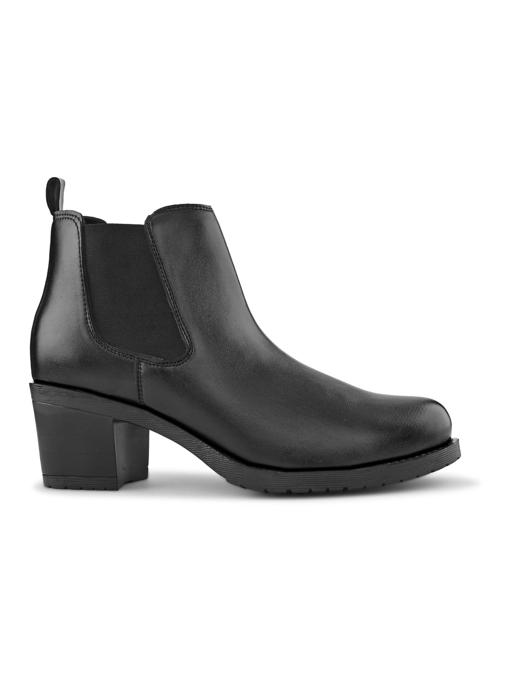 Smooth Finish Elastic Panel Block Heel Chelsea Boots