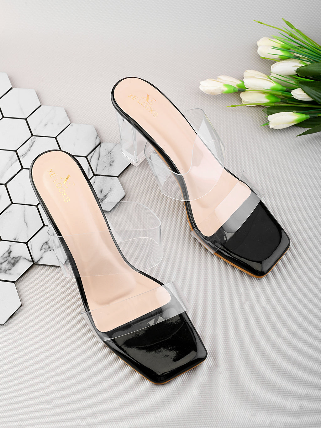 Transparent Double Strap  Sandal with Clear Block Heel