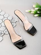 Transparent Double Strap  Sandal with Clear Block Heel