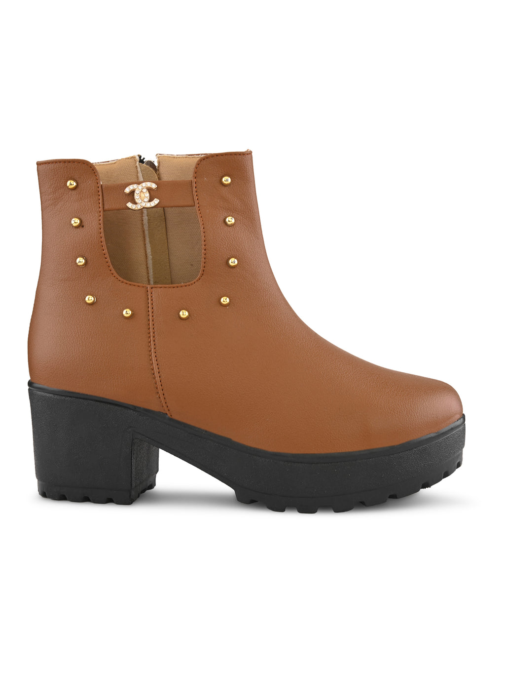 Studded Cutout Accent Platform Block Heel Ankle Boots