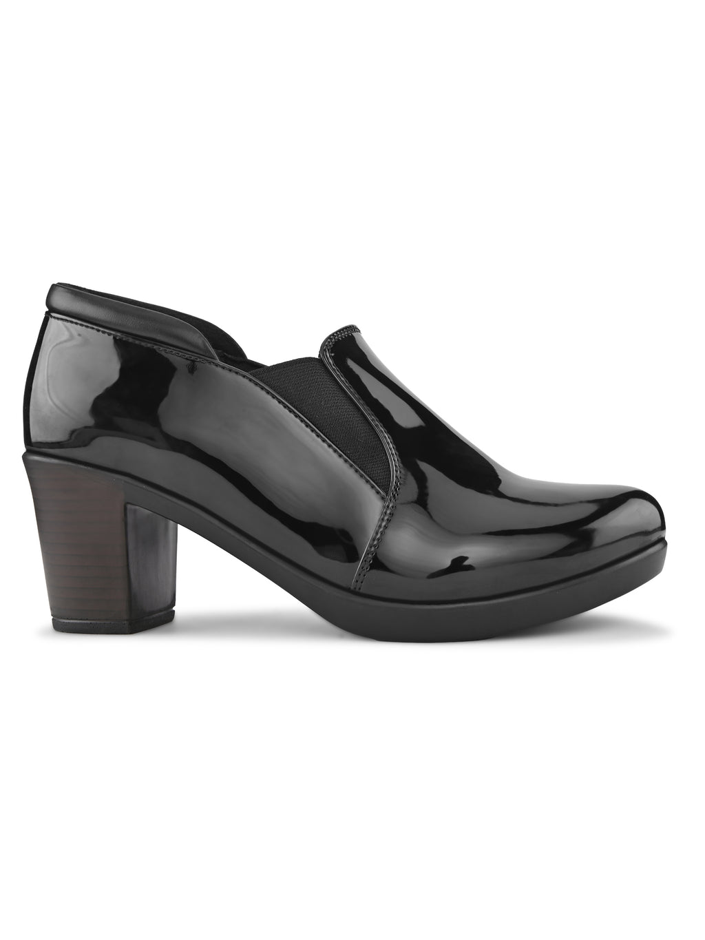 GLOSSY FINISH SLIP-ON BLOCK HEEL LOAFERS