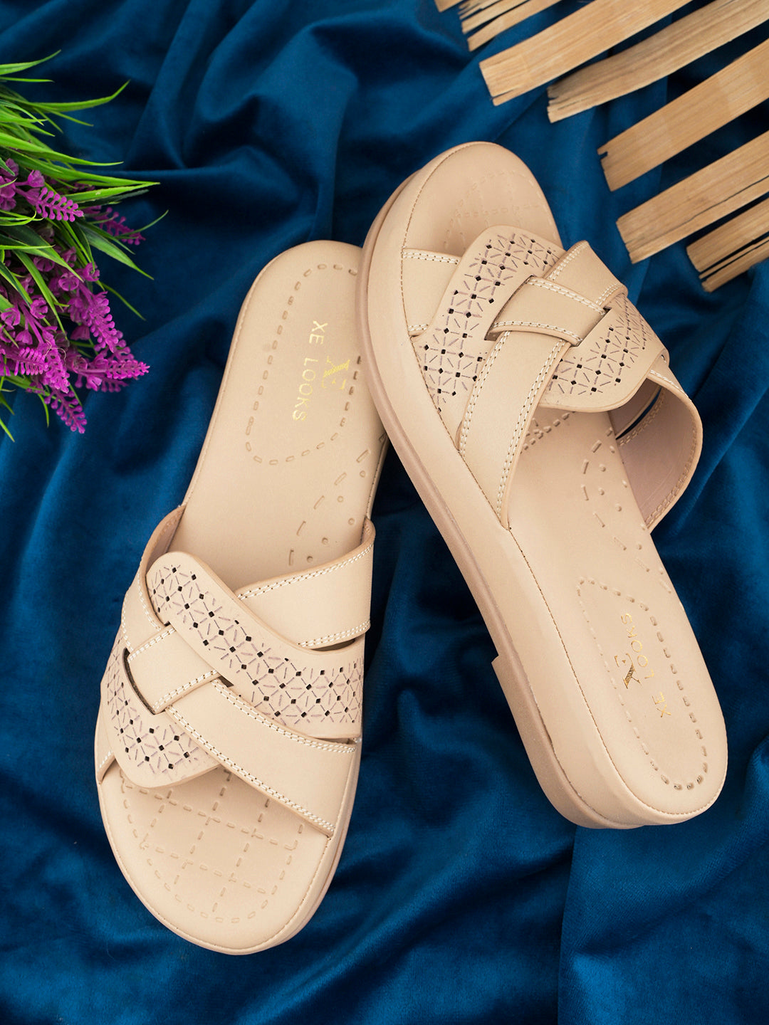 Elegant  Cross-Strap Slippers with Laser-Cut Detailing