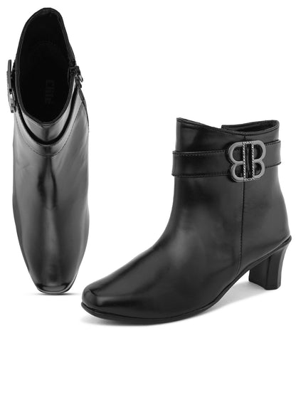 Comfortable & Trendy Block Heel Zipper Black Boots