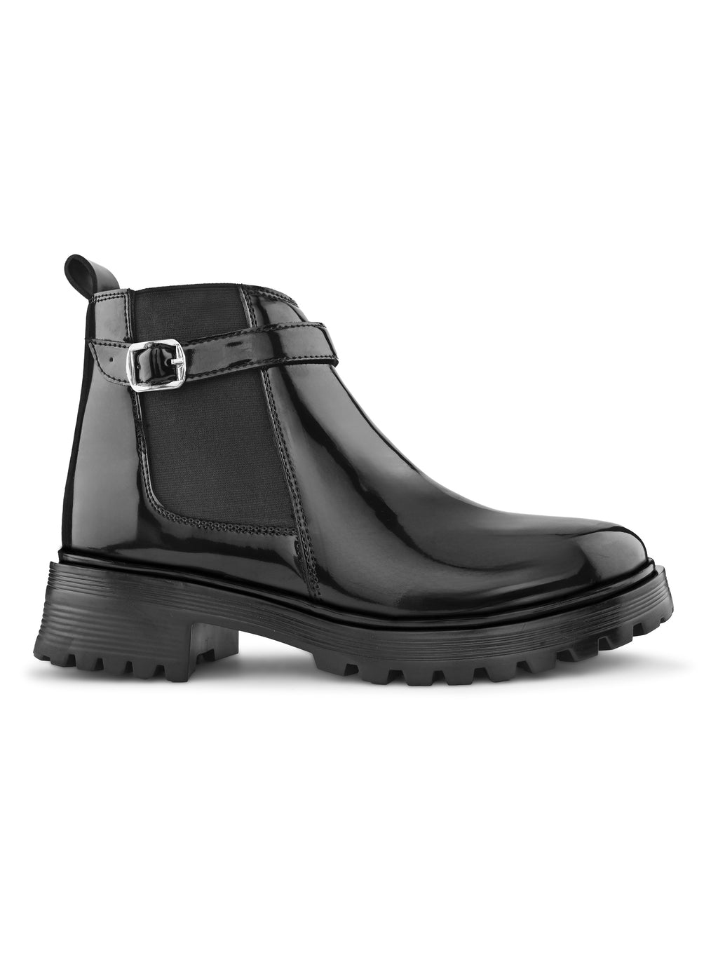 Elastic Buckle Accent Chunky Sole Chelsea Boots