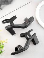 Elegant  Striped Strap Block heel sandal