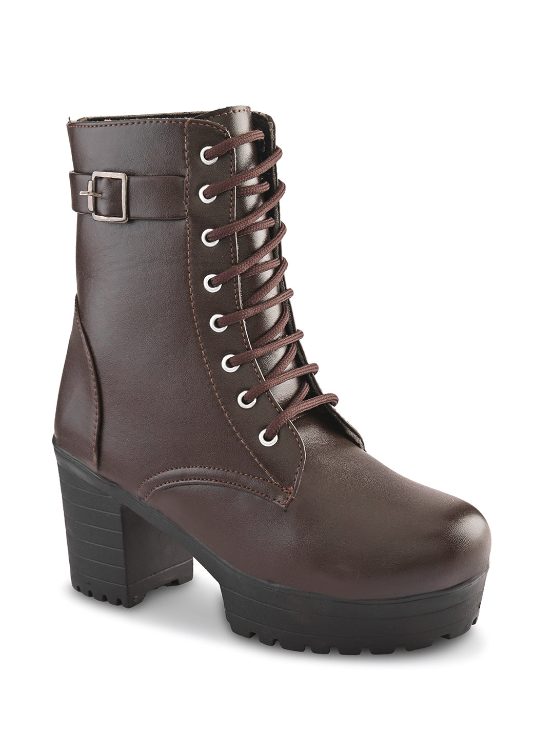 Women’s Buckle Strap Lace-Up Ankle Boots
