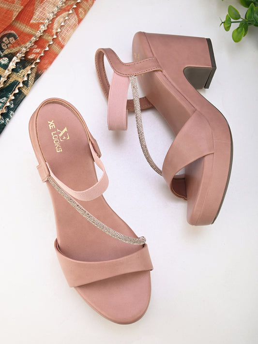 Comfortable Fancy & Charm Block Heel Sandal With Ankle Strap