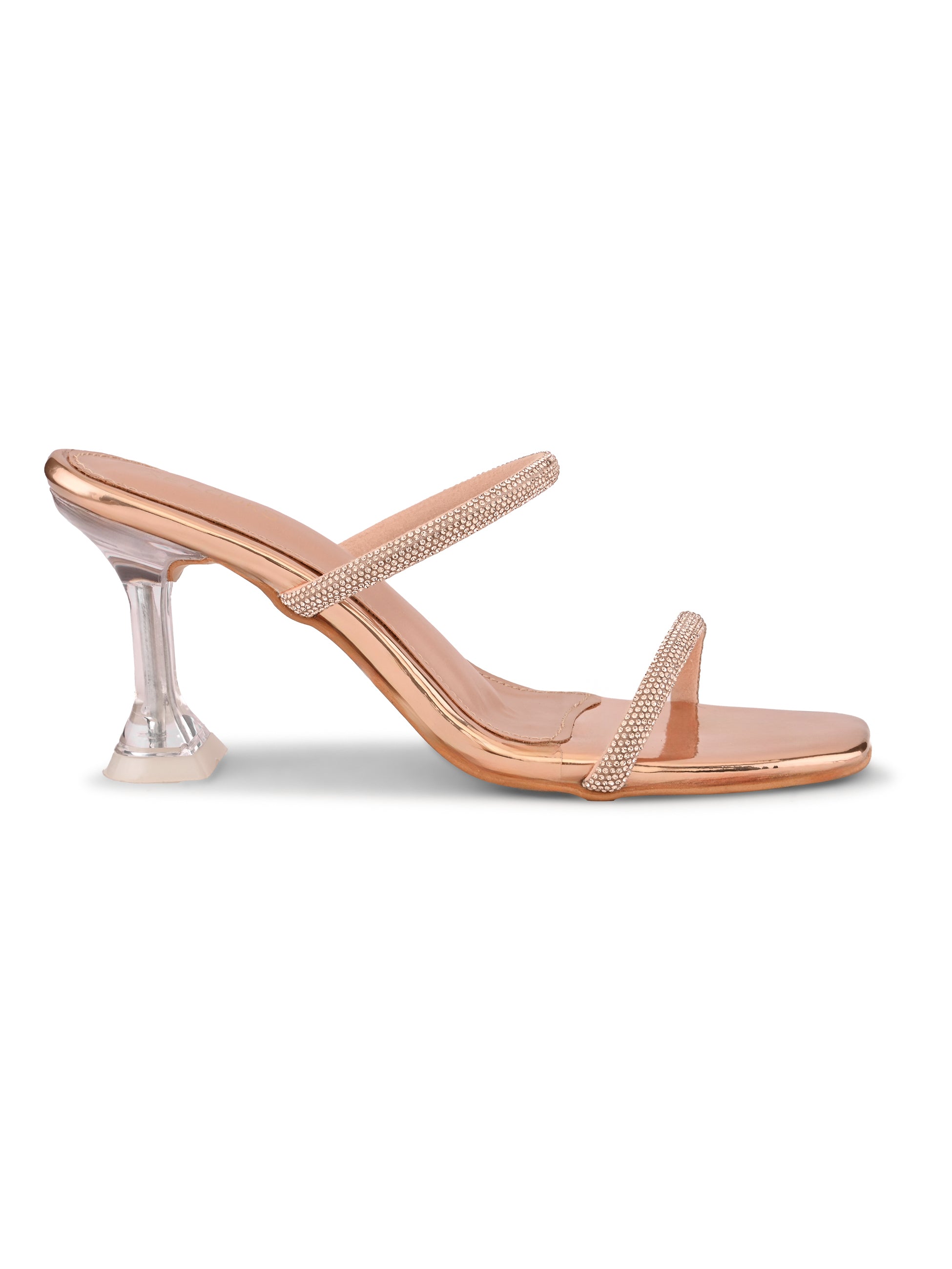 Rhinestone Double Strap Transparent Sculpted Heel Sandals