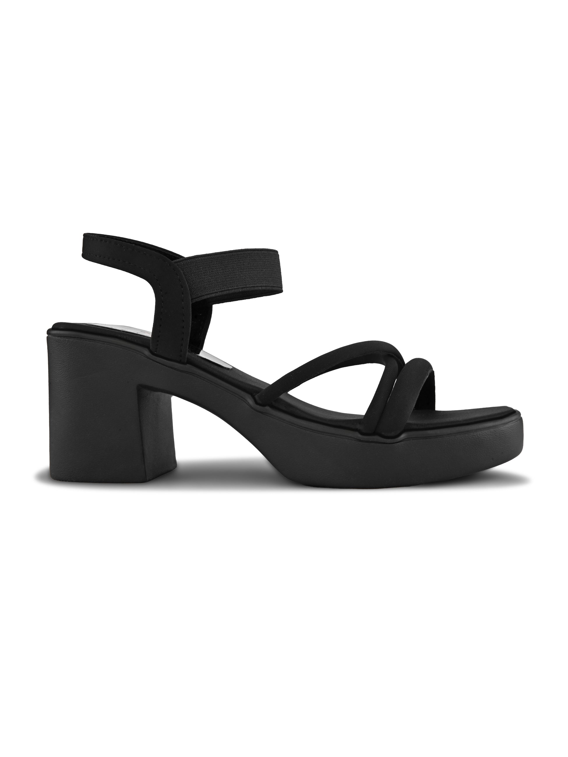 Soft Cushioned Elastic Strap Block Heel Sandals