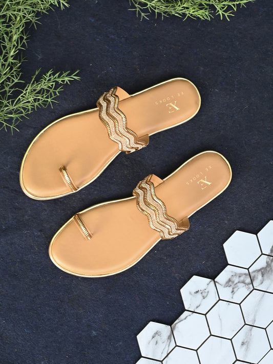 Stylish Ethnic Slip-On Flats for Women with Sparkling Wavy Detailing