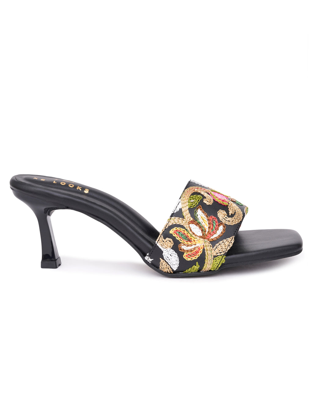 Embroidered Strap Comfort Heel Sandals