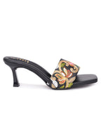 Embroidered Strap Comfort Heel Sandals