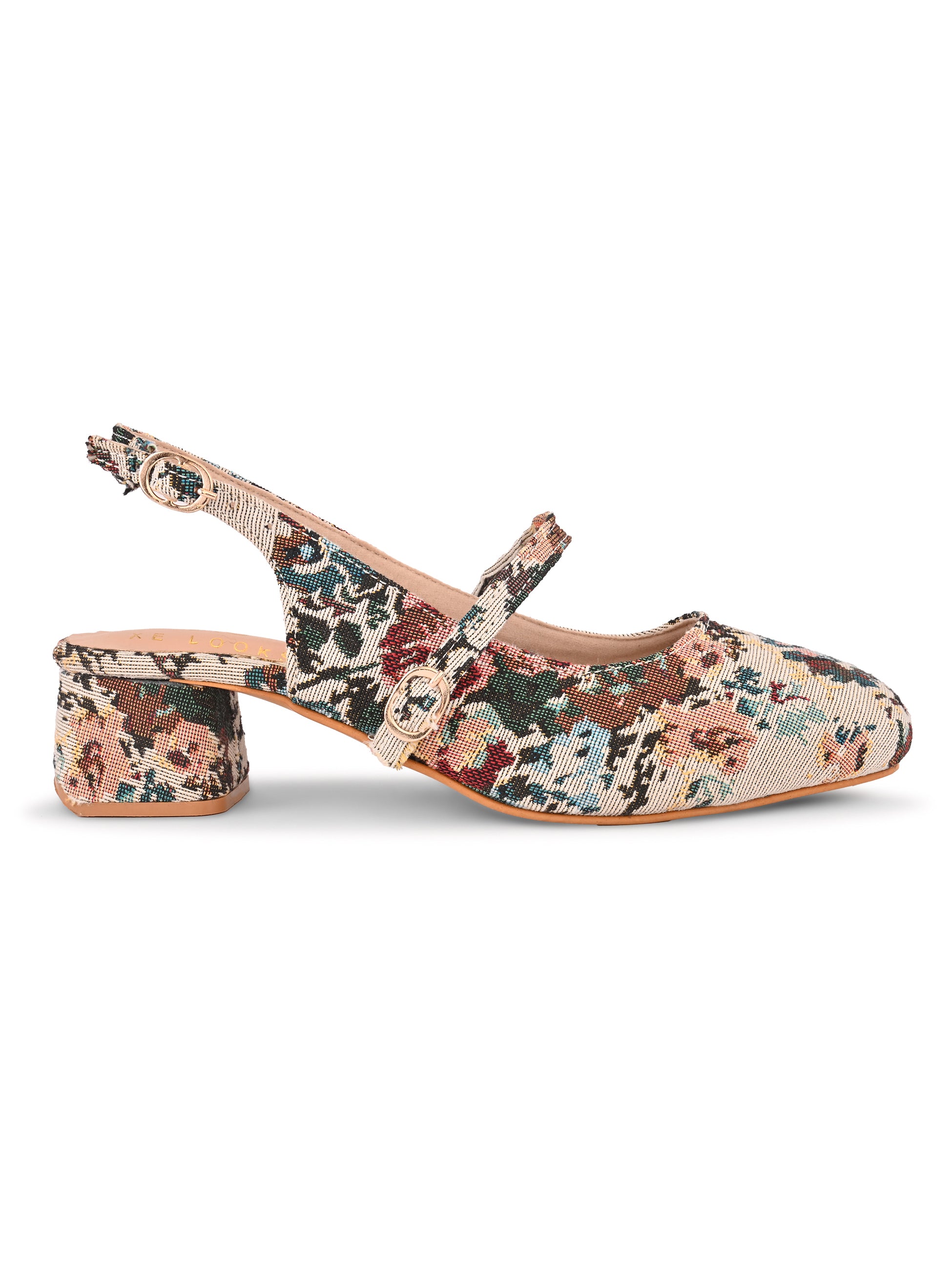 Textured Buckle Accent Slingback Block Heel Pumps