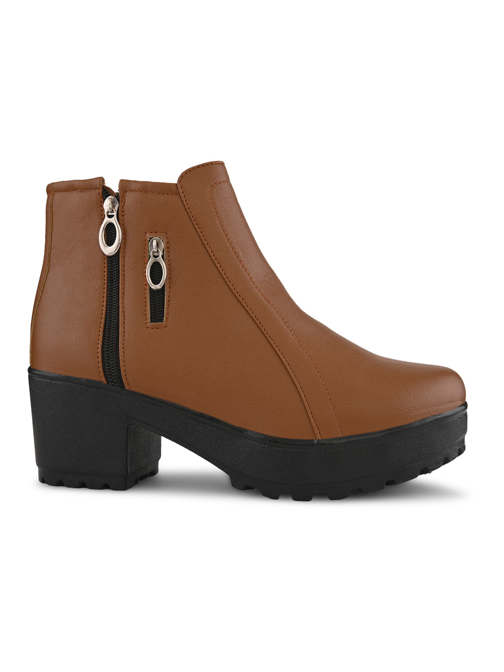 Dual-Zip Chunky Platform Block Heel Ankle Boots