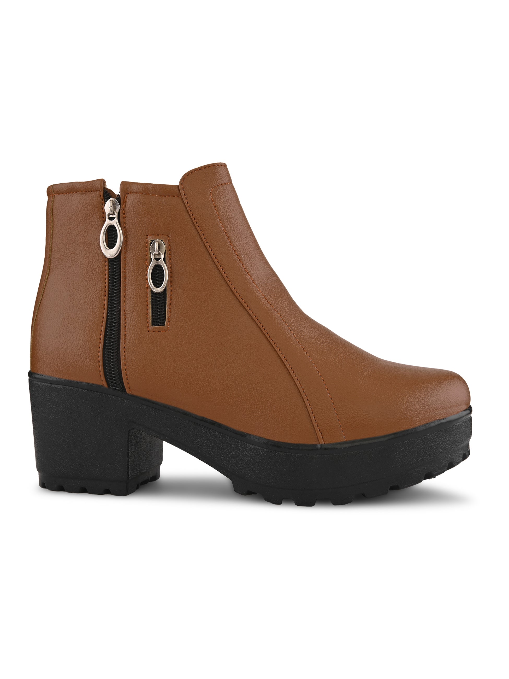 Dual-Zip Chunky Platform Block Heel Ankle Boots