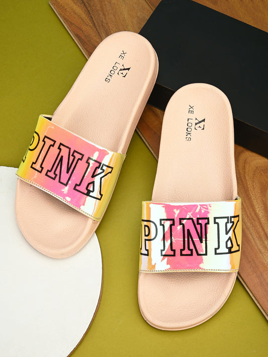 Chic & Urban Pink Printed Design Comfortable Sliders