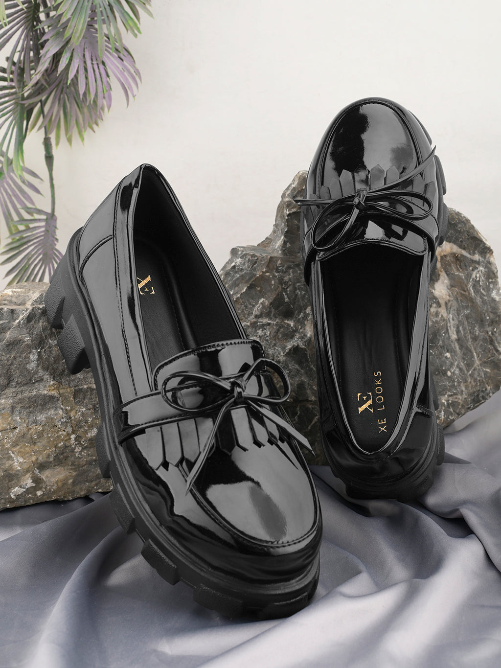 Chunky Black Sole with Bow Detail Design Loafers