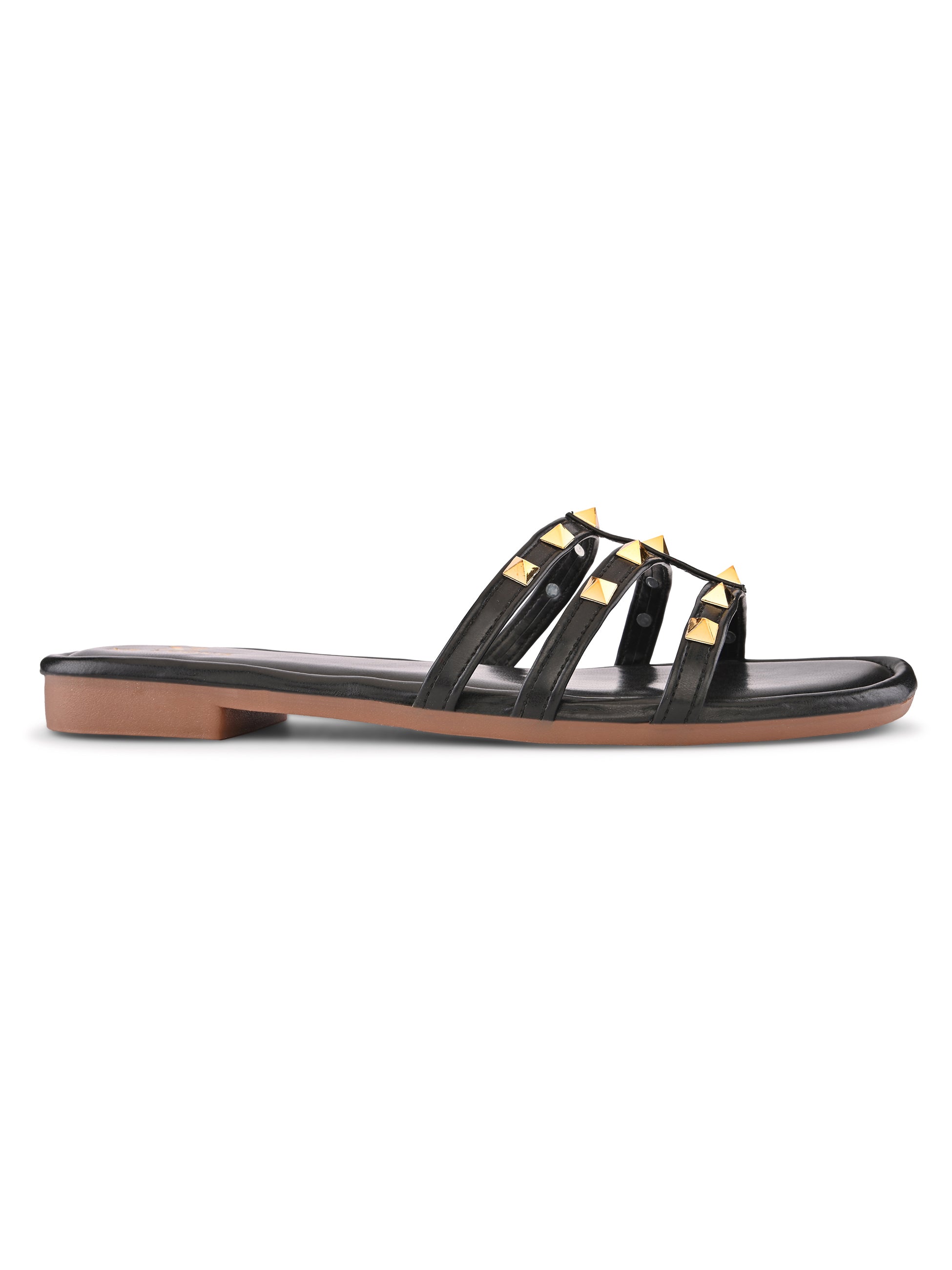 STUDDED MULTI-STRAP OPEN TOE FLAT SANDALS