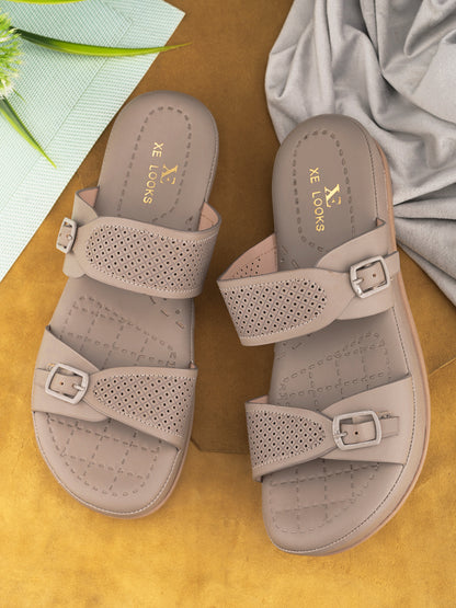 Comfortable Dual-Strap Slippers with Buckle Detail