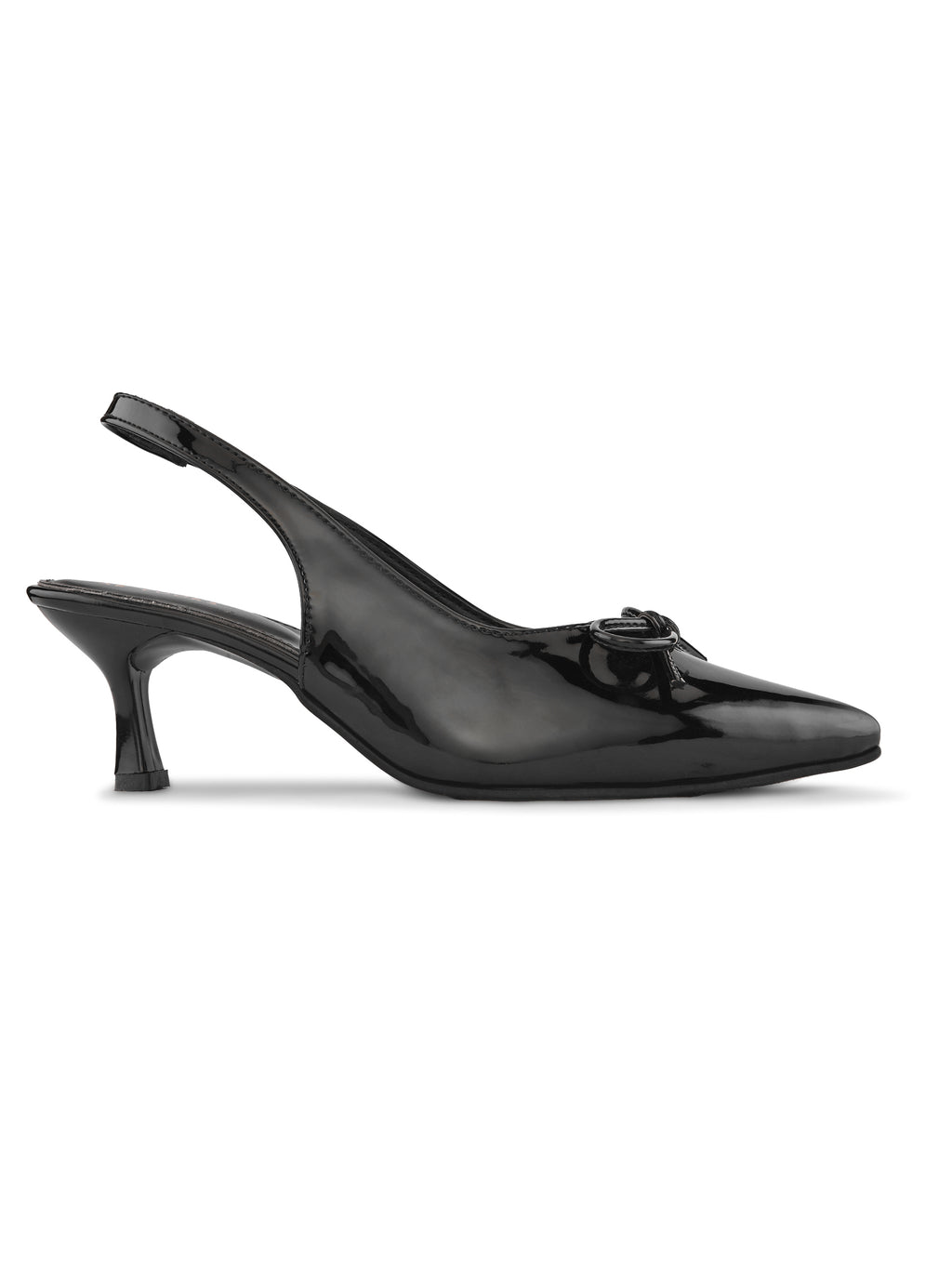 Glossy Patent-Finish Bow Detail Slingback Pointed Toe Pumps